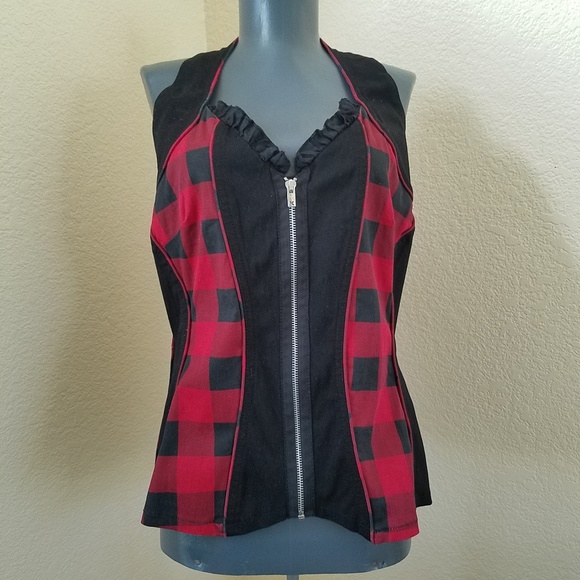 Tripp nyc Tops - TRIPP Black and Red Plaid Corset Top XXL